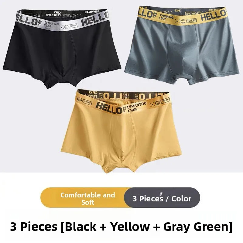Men's Mid-Waist Thin Briefs Breathable Comfortable Large Size Boxer Shorts Sports Youth Flat Angle Underwear Polyester Fiber