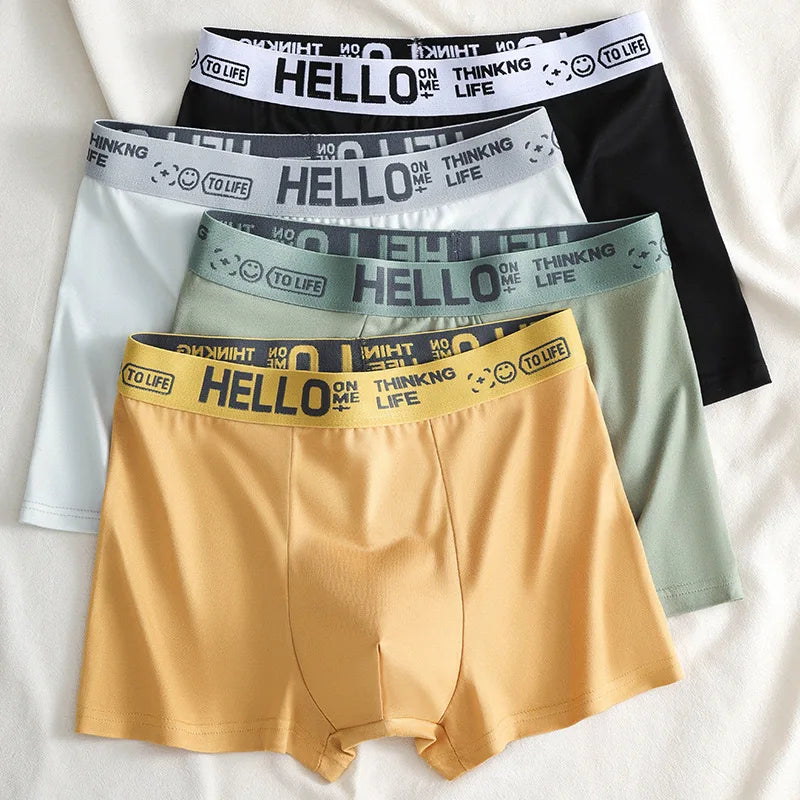 Men's Mid-Waist Thin Briefs Breathable Comfortable Large Size Boxer Shorts Sports Youth Flat Angle Underwear Polyester Fiber