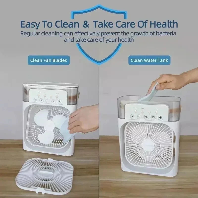 3-in-1 Portable Mini Air Cooler – Fan, Humidifier & LED Night Light