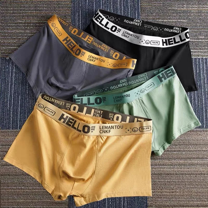 Men's Mid-Waist Thin Briefs Breathable Comfortable Large Size Boxer Shorts Sports Youth Flat Angle Underwear Polyester Fiber