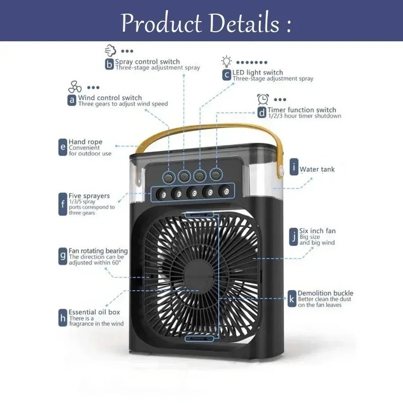 3-in-1 Portable Mini Air Cooler – Fan, Humidifier & LED Night Light