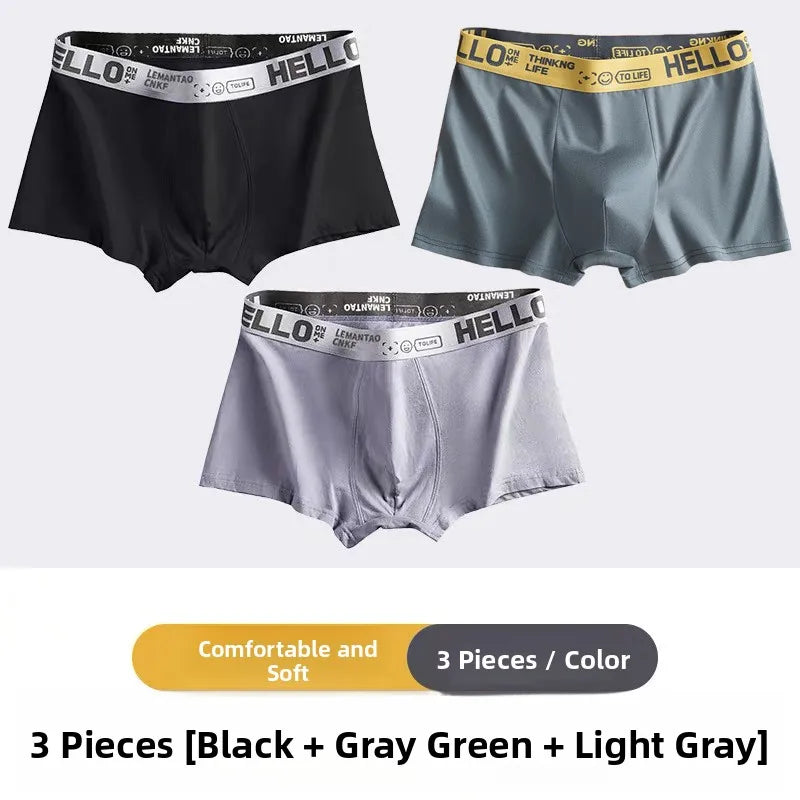 Men's Mid-Waist Thin Briefs Breathable Comfortable Large Size Boxer Shorts Sports Youth Flat Angle Underwear Polyester Fiber