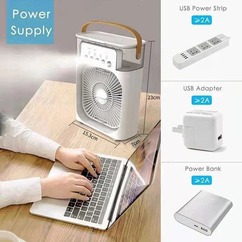 3-in-1 Portable Mini Air Cooler – Fan, Humidifier & LED Night Light