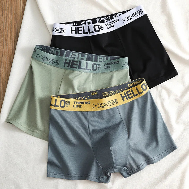Men's Mid-Waist Thin Briefs Breathable Comfortable Large Size Boxer Shorts Sports Youth Flat Angle Underwear Polyester Fiber